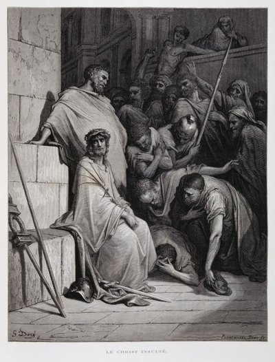Insulti a Cristo durante il suo processo, Illustrazione dalla Bibbia di Doré da Gustave Dore