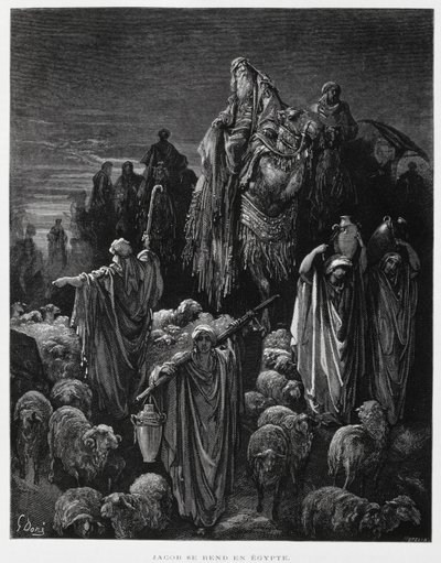 Giacobbe e i suoi figli arrivano in Egitto, Illustrazione dalla Bibbia di Doré da Gustave Dore
