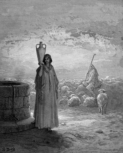 Giacobbe, che custodisce i greggi di Labano, vede Rachele al pozzo, 1866 da Gustave Dore