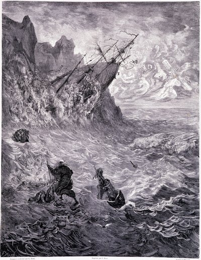Attraverso i mari... tavola X - Illustrazione di Gustave Doré per "La leggenda del Giudeo errante" di Pierre Dupont, edizione Libreria del Negozio Pittoresco, Parigi 1862 da Gustave Dore