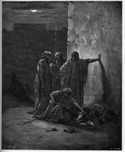 I compagni di Jehu trovano i resti di Jezebel - incisione su legno per la Bibbia di Gustave Doré - I compagni di Jehu trovano la testa e le estremità di Jezabel - incisione in 