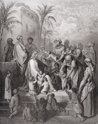 Gesù benedice i bambini, inciso da Stephane Pannemaker, c.1868 da Gustave Dore