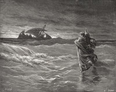 Gesù cammina sul mare, Giovanni 6:19-21, illustrazione dalla 