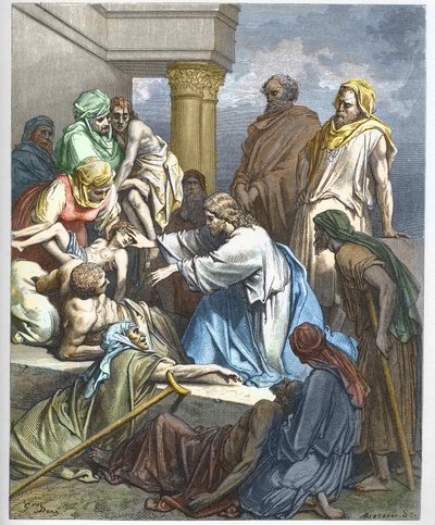 Gesù guarisce i malati - incisione in 
