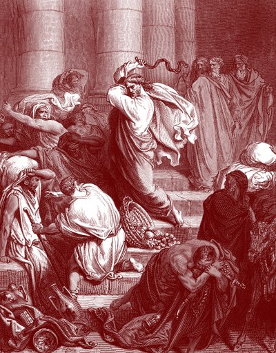Gesù nel tempio, incisione di Doré - Bibbia da Gustave Dore