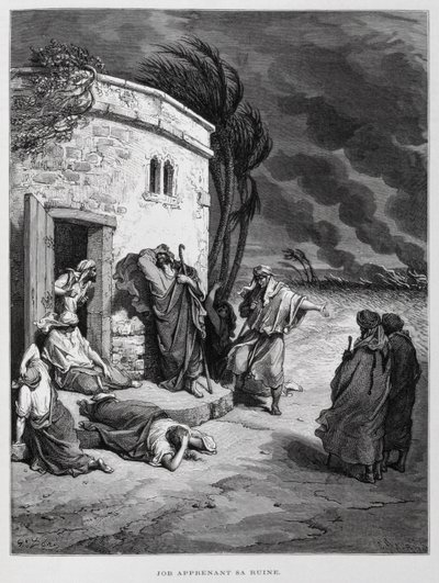 Giobbe comprende la sua rovina, Illustrazione dalla Bibbia di Doré da Gustave Dore