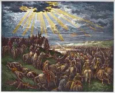 Giosuè comanda al sole di fermarsi - Josue ferma il sole - incisione in 