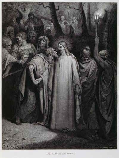 Giuda tradisce Gesù con un bacio; Illustrazione dalla Bibbia di Doré da Gustave Dore