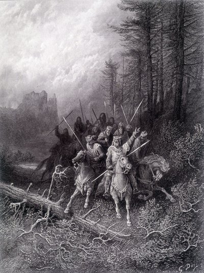Re Artù nella Foresta di Broceliande (Ciclo dei Cavalieri della Tavola Rotonda) - in "Viviane" di Alfred Tennyson, illustrazione di G. Doré da Gustave Dore