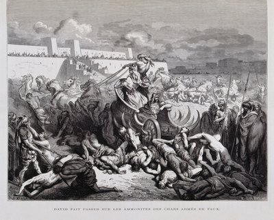 Re Davide punisce gli Ammoniti, illustrazione dalla Bibbia di Dore da Gustave Dore