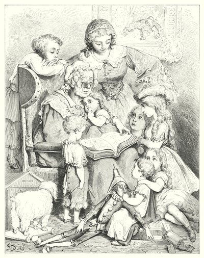 La lettura dei racconti in famiglia (incisione) da Gustave Dore