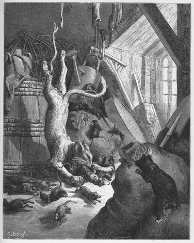 Il gatto e un vecchio topo - da "Favole" di Jean de La Fontaine da Gustave Dore