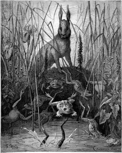 Le lepre e le rane: favola di Jean de la Fontaine illustrata da Gustave Doré - La lepre e le rane da Gustave Dore