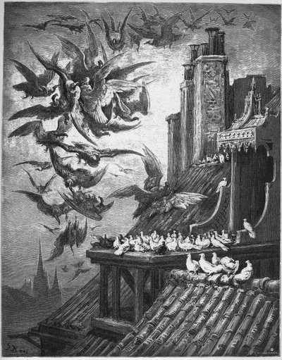 Gli avvoltoi e i piccioni - da "Favole" di Jean de La Fontaine da Gustave Dore
