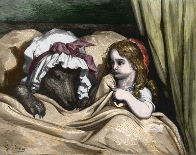 Cappuccetto Rosso e il Lupo non gradiscono la Nonna. Illustrazione di Gustave Doré da Gustave Dore