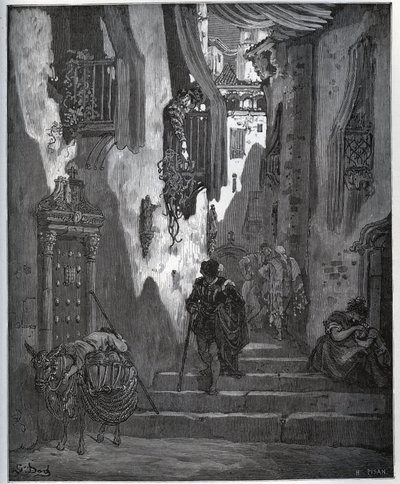 Luscinde invia un biglietto a Cardenio - da "Don Chisciotte della Mancia" di Miguel Cervantes (1547-1616) - xilografia dopo disegno di Gustave Doré. da Gustave Dore