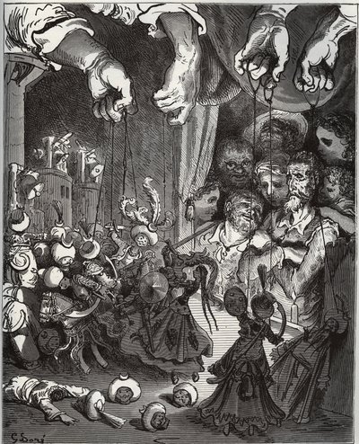 Lo spettacolo dei burattini di Maese Pedro - da "Don Chisciotte della Mancia" di Miguel Cervantes (1547-1616) - xilografia su disegno di Gustave Doré da Gustave Dore