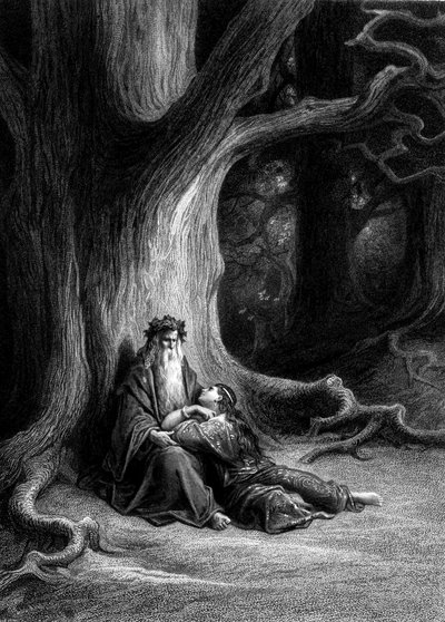 Merlino e Viviana nella Foresta di Broceliande (Ciclo dei cavalieri della Tavola Rotonda) - in "Viviana" di Alfred Tennyson, illustrazione di G. Doré da Gustave Dore