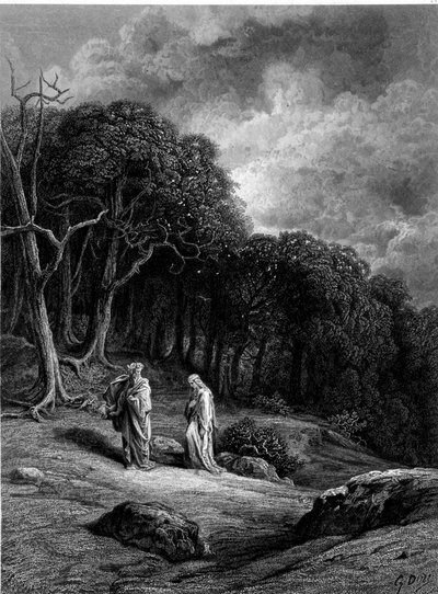 Merlino e Viviana nella Foresta di Brocéliande - in "Viviana" di Alfred Tennyson, illustrazione di G. Doré da Gustave Dore