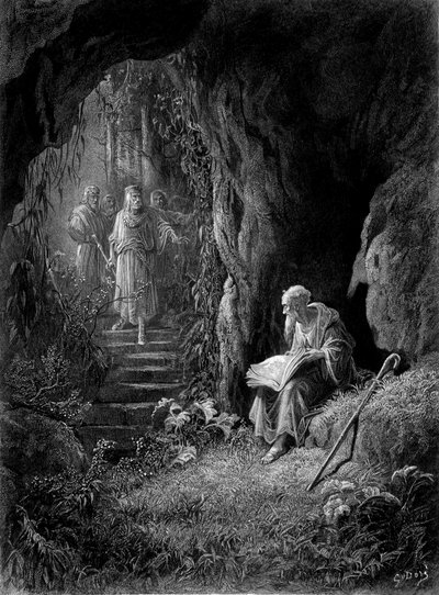 Merlino scoperto dagli ufficiali di Re Artù nella Foresta di Broceliande (Ciclo dei cavalieri della Tavola Rotonda) - in 