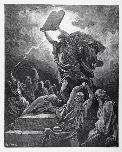 Mosè rompe le tavole della legge, inciso da Hotelin, c.1868 da Gustave Dore