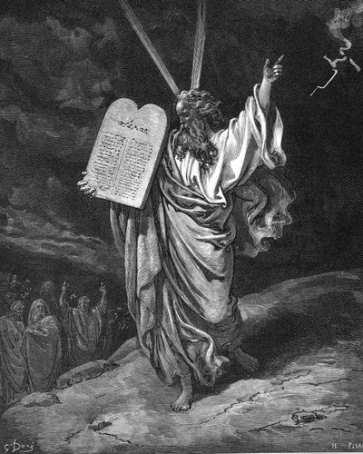 Mosè scende dal Monte Sinai con le tavole della legge Dieci Comandamenti, 1866 da Gustave Dore