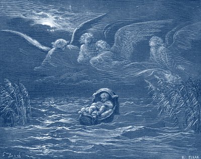 Mosè sul fiume Nilo, incisione - Bibbia da Gustave Dore