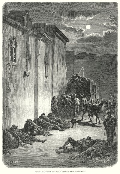 Diligenza notturna tra Gerona e Perpignan (incisione) da Gustave Dore