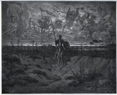 In questo viaggio, il nostro nuovo avventuriero parlava a se stesso - da "Don Chisciotte della Mancia" di Miguel Cervantes da Gustave Dore