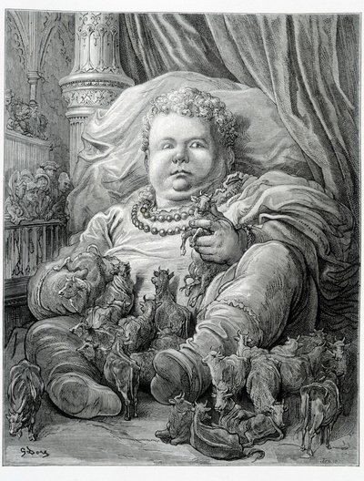Pantagruel circonda le mucche - in "Gargantua" di Rabelais, ill. Gustave Doré da Gustave Dore