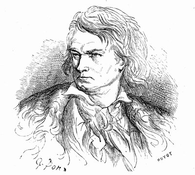 Ritratto di Beethoven di Gustave Doré, circa 1855, per illustrare un testo di Hippolyte Taine: "Cos