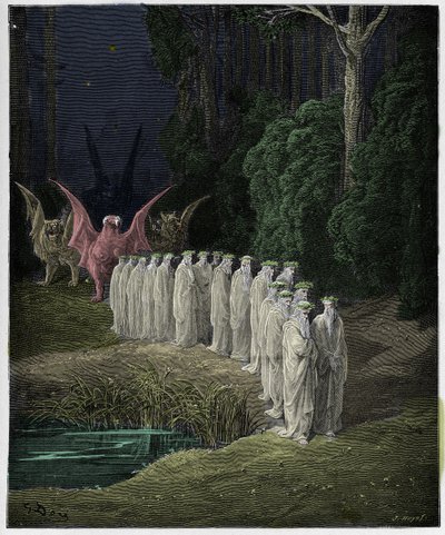 Purgatorio, Canto 29: I 24 anziani nella processione apocalittica, illustrazione da "La Divina Commedia" di Dante Alighieri, 1885 da Gustave Dore