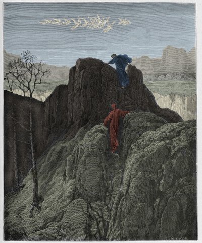 Purgatorio, Canto 4: Virgilio guida Dante su per il ripido pendio, illustrazione da "La Divina Commedia" di Dante Alighieri, 1885 da Gustave Dore