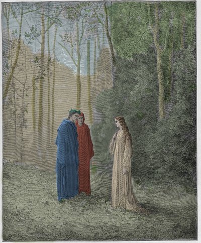 Purgatorio, Canto 5: Dante parla con Pia de Tolomei da Gustave Dore