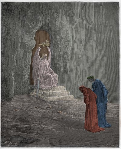 Purgatorio, Canto 9: Dante e Virgilio ai portali del Purgatorio, illustrazione da "La Divina Commedia" di Dante Alighieri, 1885 da Gustave Dore