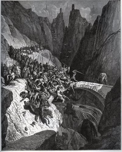 Racconto delle gesta del cavaliere Diego Garcia de Paredes - da "Don Chisciotte della Mancia" di Miguel Cervantes (1547-1616) - xilografia dopo disegno di Gustave Doré da Gustave Dore