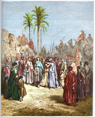 Riconciliazione tra Giacobbe ed Esaù - Riconciliazione di Giacobbe ed Esaù Genesi, XXXIII, 4 - Incisione da 