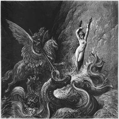 Ruggiero salva Angelica, illustrazione dal Canto X di 