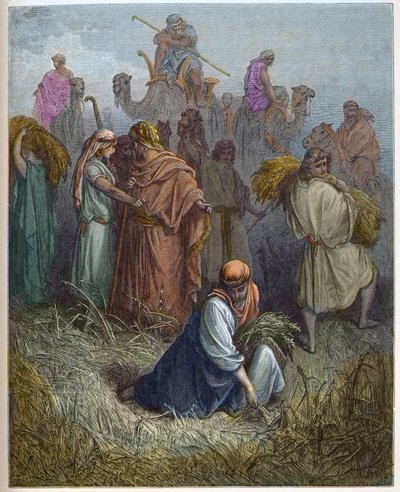 Ruth e Boaz - Ruth che lavora nei campi di Boaz - incisione in "La Bibbia illustrata" di Gustave Doré (1832-1883) - Incisione da "La Bibbia di Doré" da Gustave Dore