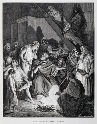 San Pietro rinnega Cristo, illustrazione dalla Bibbia di Doré da Gustave Dore