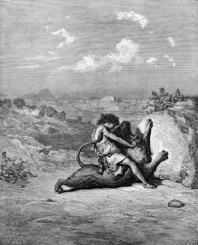 Sansone uccide il leone da Gustave Dore
