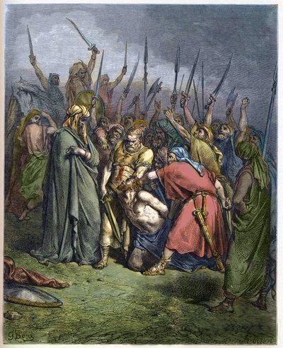 Samuele uccide Agag - La decapitazione di Agag, re degli Amaleciti, da parte del profeta Samuele - Incisione in 