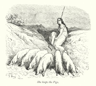 Lei tiene i maiali (incisione) da Gustave Dore