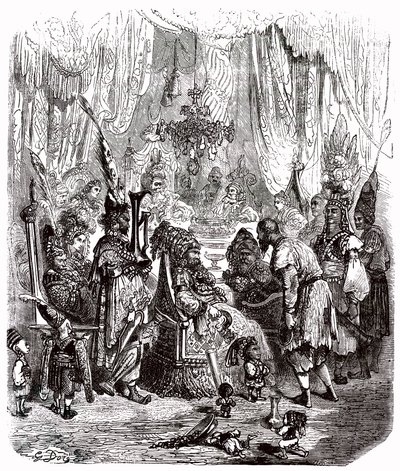 Sindbad il marinaio - racconto delle mille e una notte - illustrazione di Gustave Doré - edizione Maxwell 1865 - Prologo: un povero portatore (Hinbad) si presenta davanti a Sindbad, ormai vecchio e ricco. Quest