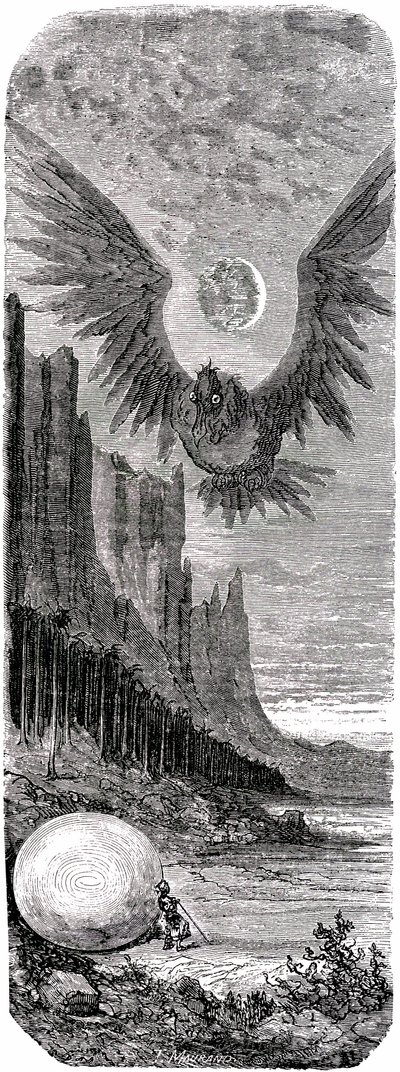 Sindbad il marinaio - racconto delle mille e una notte - illustrazione di Gustave Doré - edizione Maxwell 1865 - Secondo viaggio: Sindbad, avendo scoperto su un
