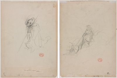 Schizzo per "Il lupo diventato pastore" (recto) Schizzo di scena di caccia (verso) da Gustave Dore