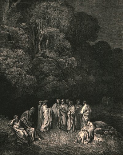 Così vidi uniti la brillante scuola di colui il monarca del canto sublime, c. 1890 da Gustave Dore