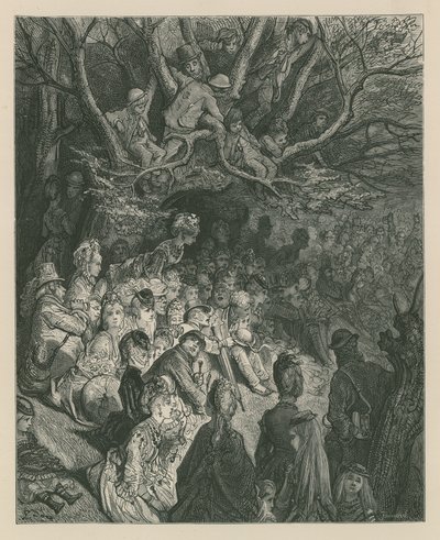 Spettatori che guardano una gara di barche da una riva del fiume da Gustave Dore