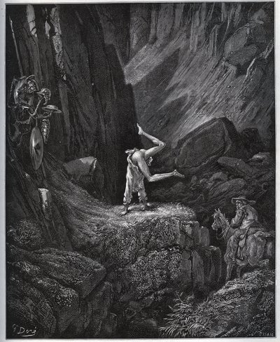 La penitenza acrobatica di Don Chisciotte nella Sierra Morena - da "Don Chisciotte della Mancia" di Miguel Cervantes (1547-1616) - xilografia dopo disegno di Gustave Doré da Gustave Dore