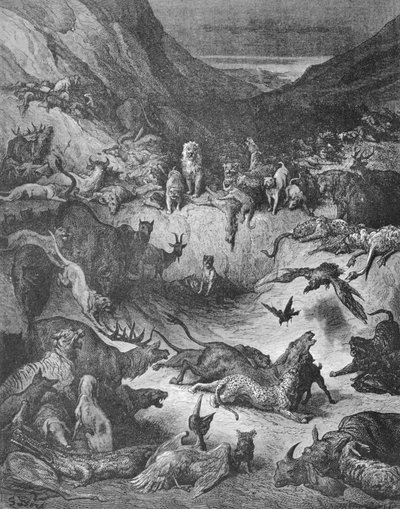 Gli animali ammalati di peste, illustrazione per le Favole di La Fontaine da Gustave Dore